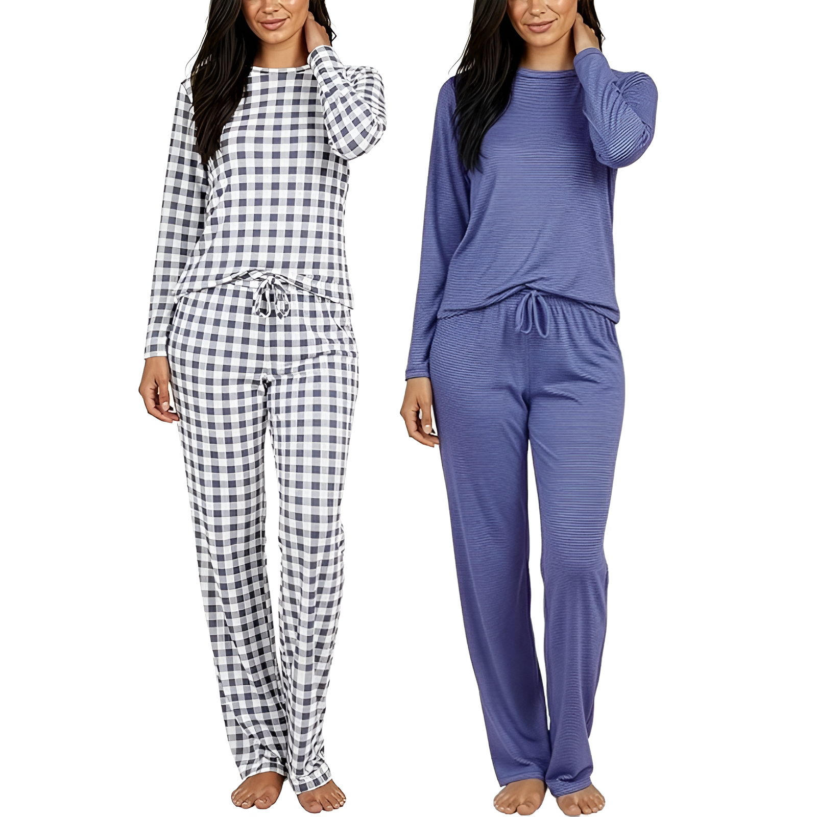 2 Pack Of Long Sleeve Top And Pants Sleepwear Pajama Set For Women