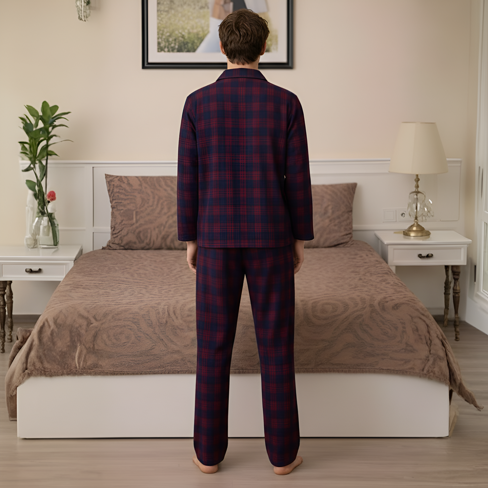 Plaid Button Long Sleeve Pajama Set