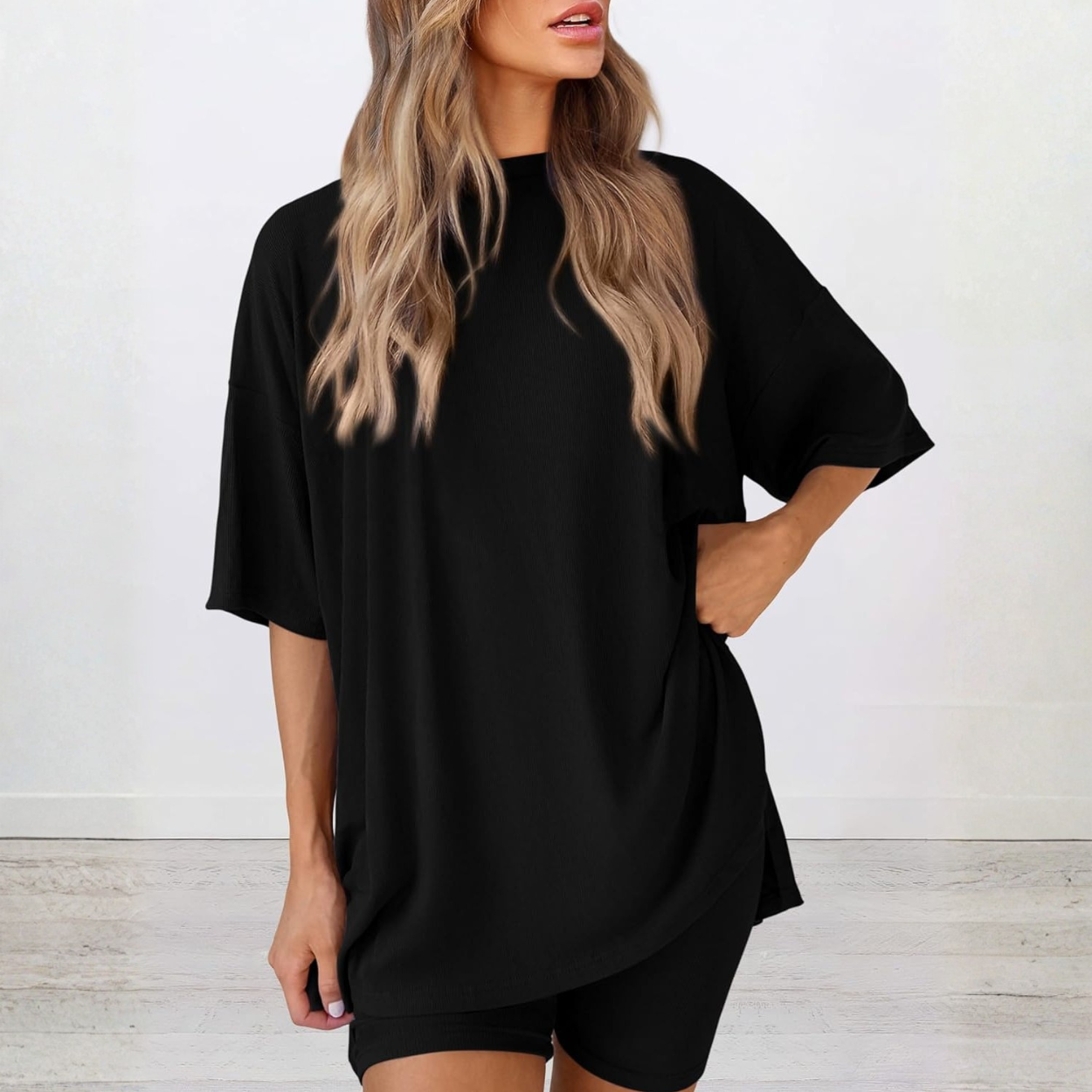 Casual Lounge Outfit With Oversized Shirt And Shorts For Women