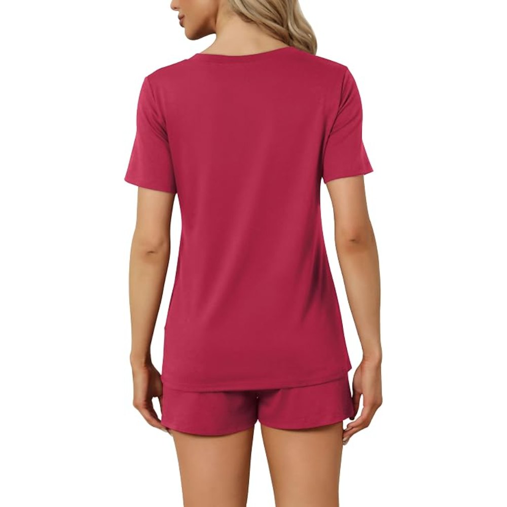 Casual Sort Sleeve Pajama Lounge Sets With Pockets For Women