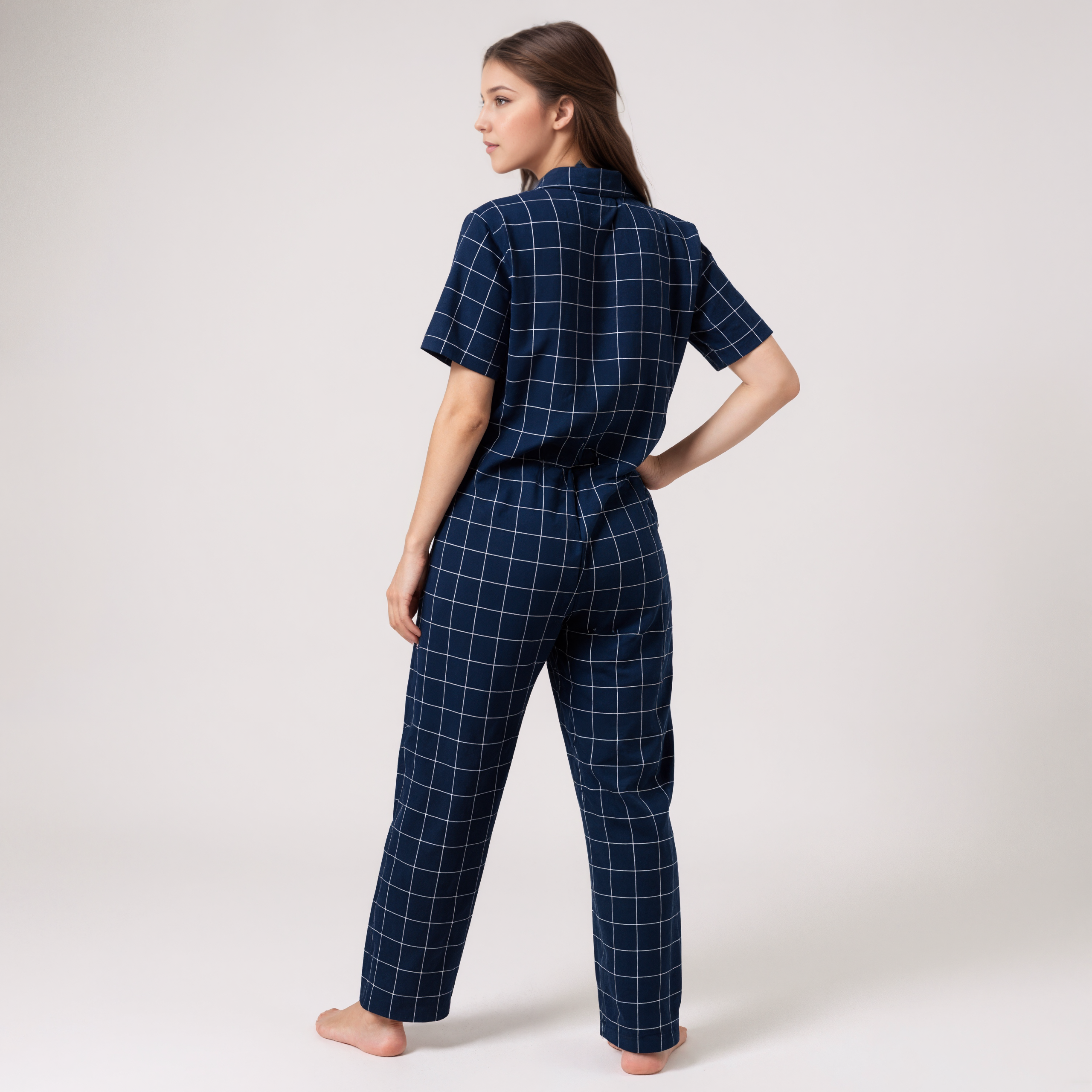 Long Cotton Pajamas With Plaid Pattern