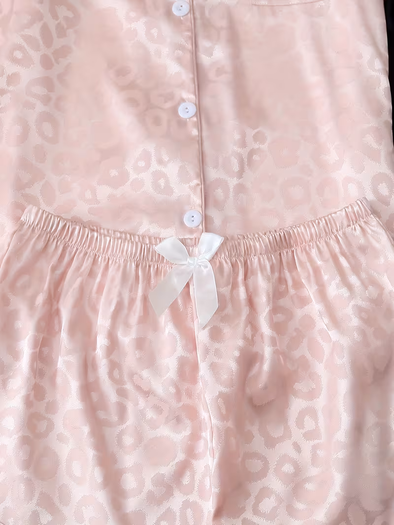 2 sets womens striped satin casual pajama set short sleeve buttons lapel top shorts comfortable relaxed fit mixed color 3 2