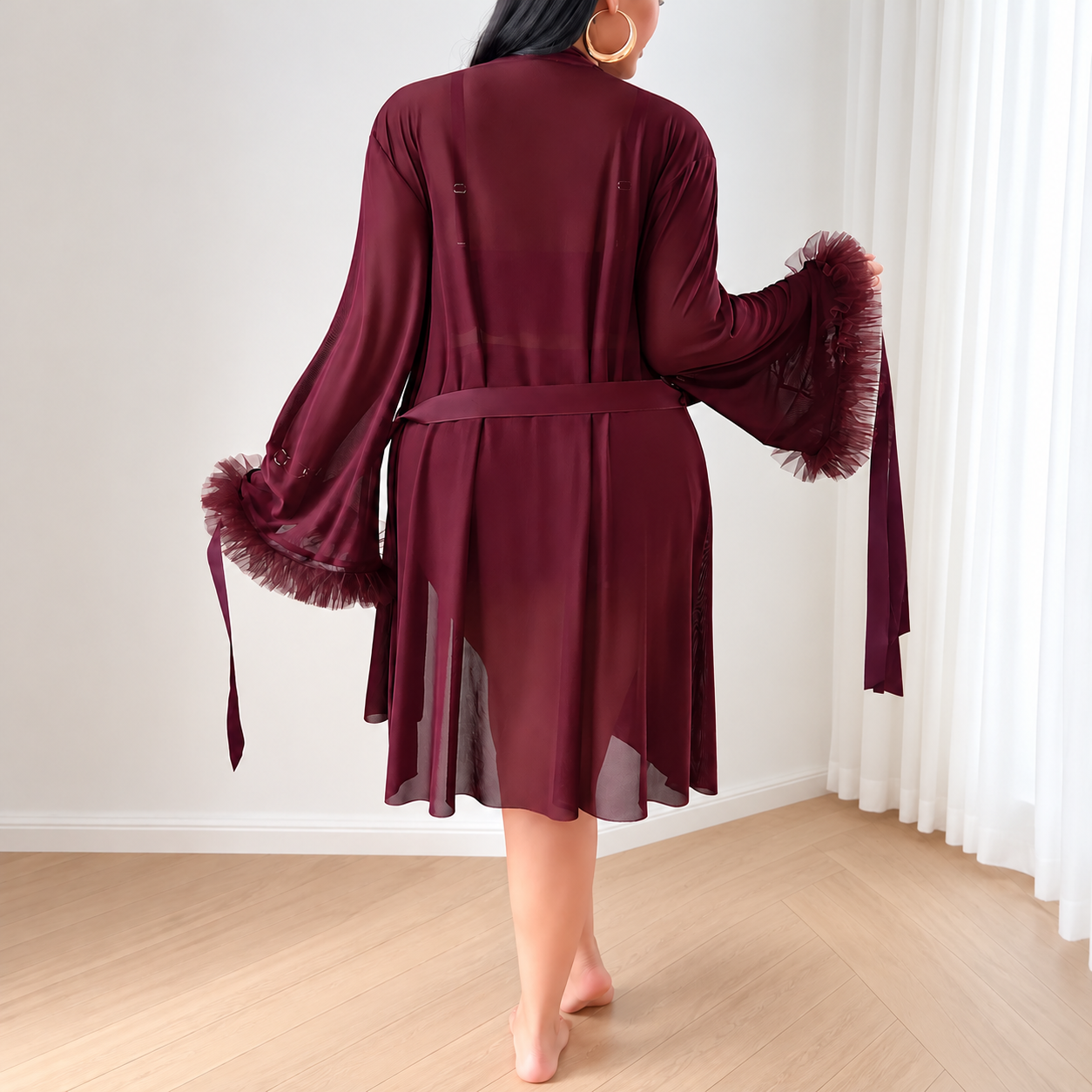3 Pieces Lace Camisole Shorts And Robe Set For Women
