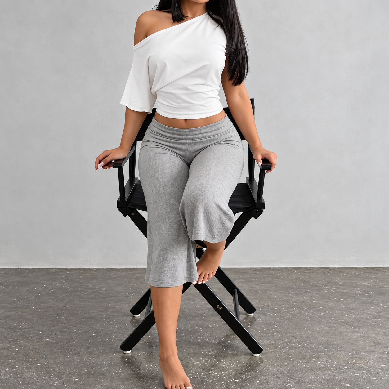 Asymmetrical Cropped T Shirt and Wide Cut Capri Pants 2 Piece Casual Set for Women