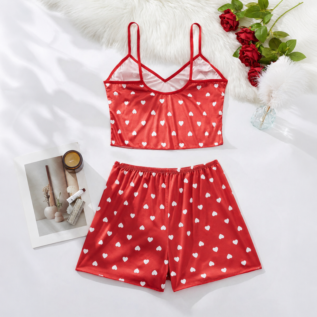 Cordate Printed Sleeveless Two Piece Pajama Set