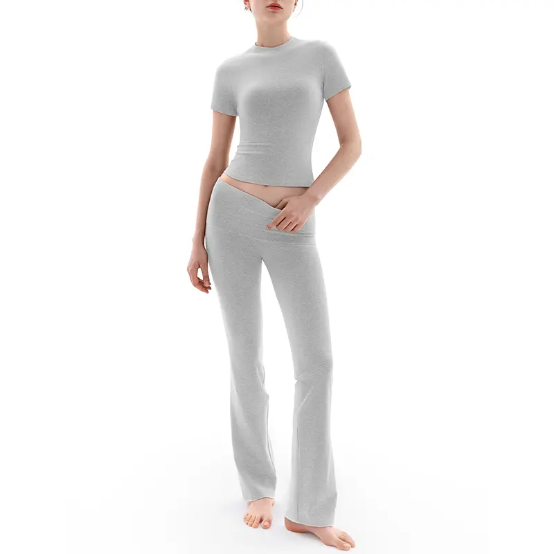 Casual Lounge Set With Short Sleeve Top And Flare Pants For Women