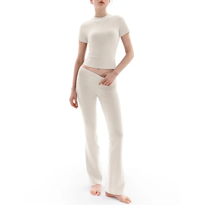 Casual Lounge Set With Short Sleeve Top And Flare Pants For Women