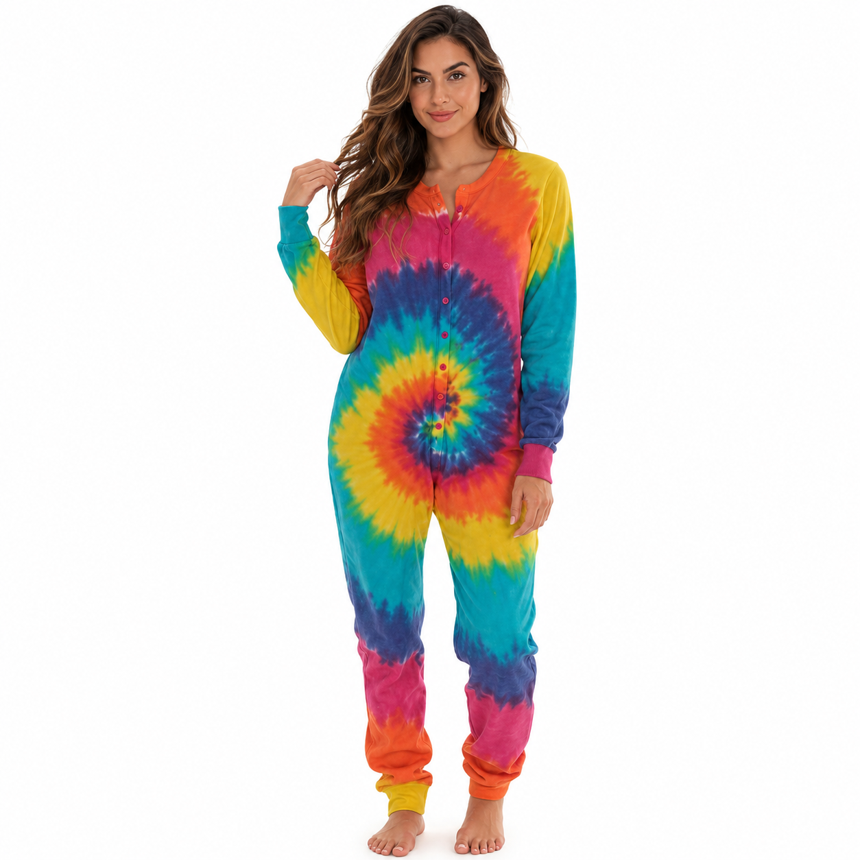 Tie Dye Henley Thermal Lounge Onesie For Women