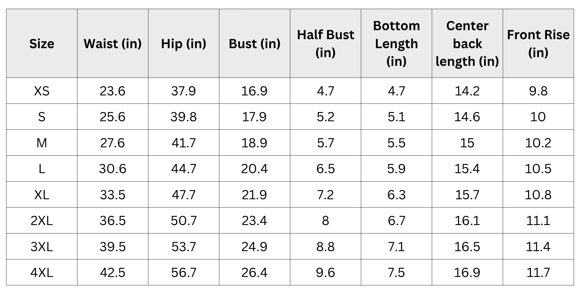 Size Chart