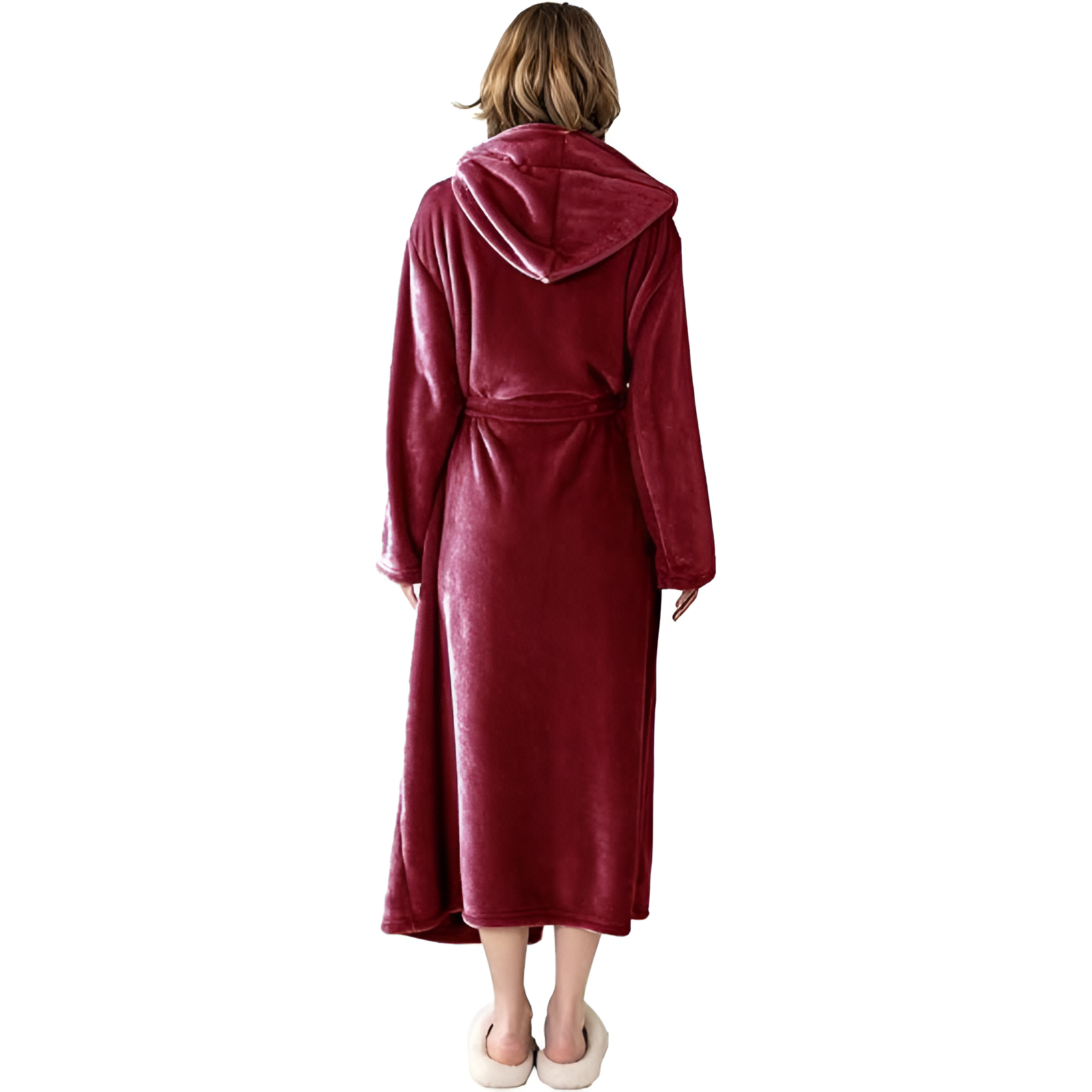 Full Length Hooded Plush Fleece Bathrobe For Women