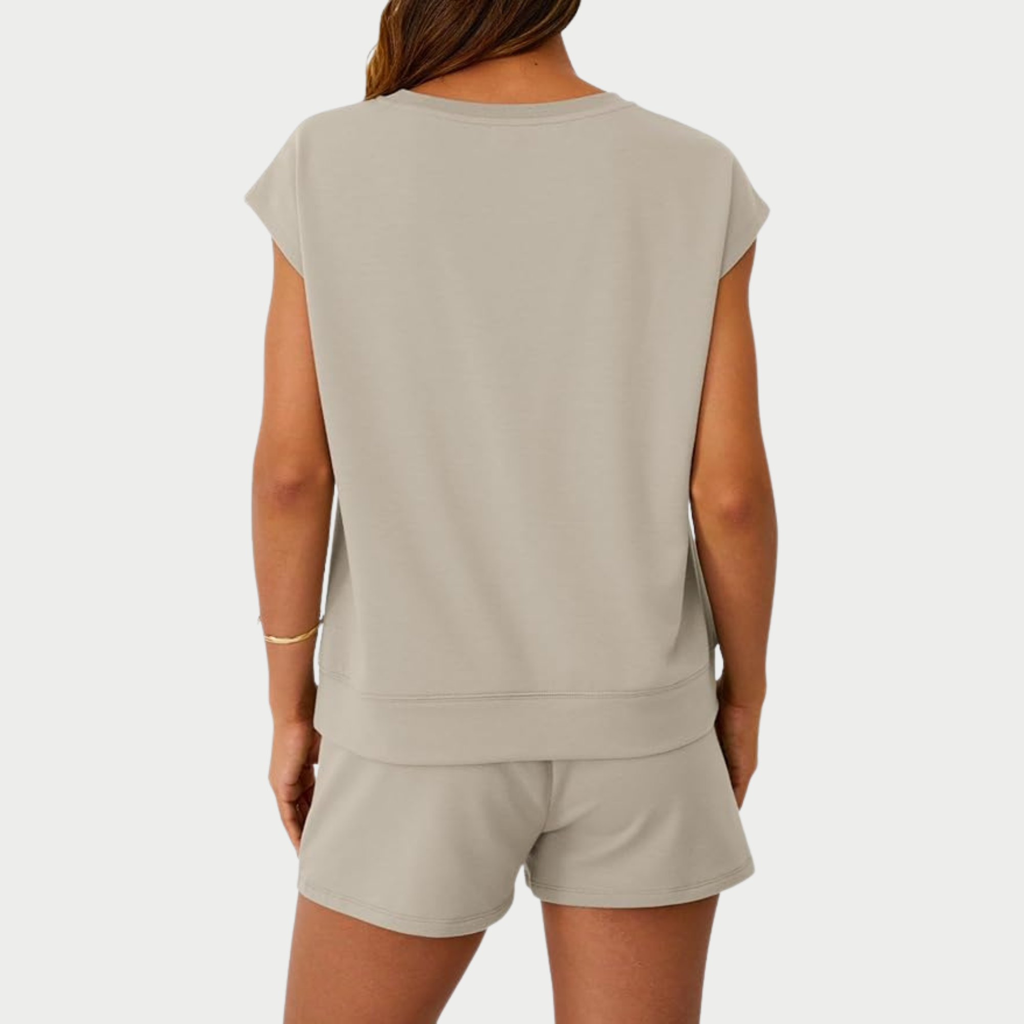 Two Piece Cap Sleeve Drawstring Short Set For Women