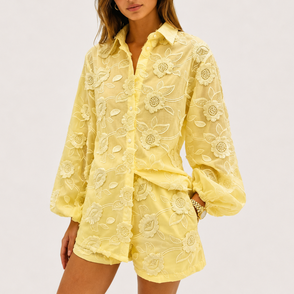 2 Piece Lace Jacket Top And Mini Shorts Set For Women