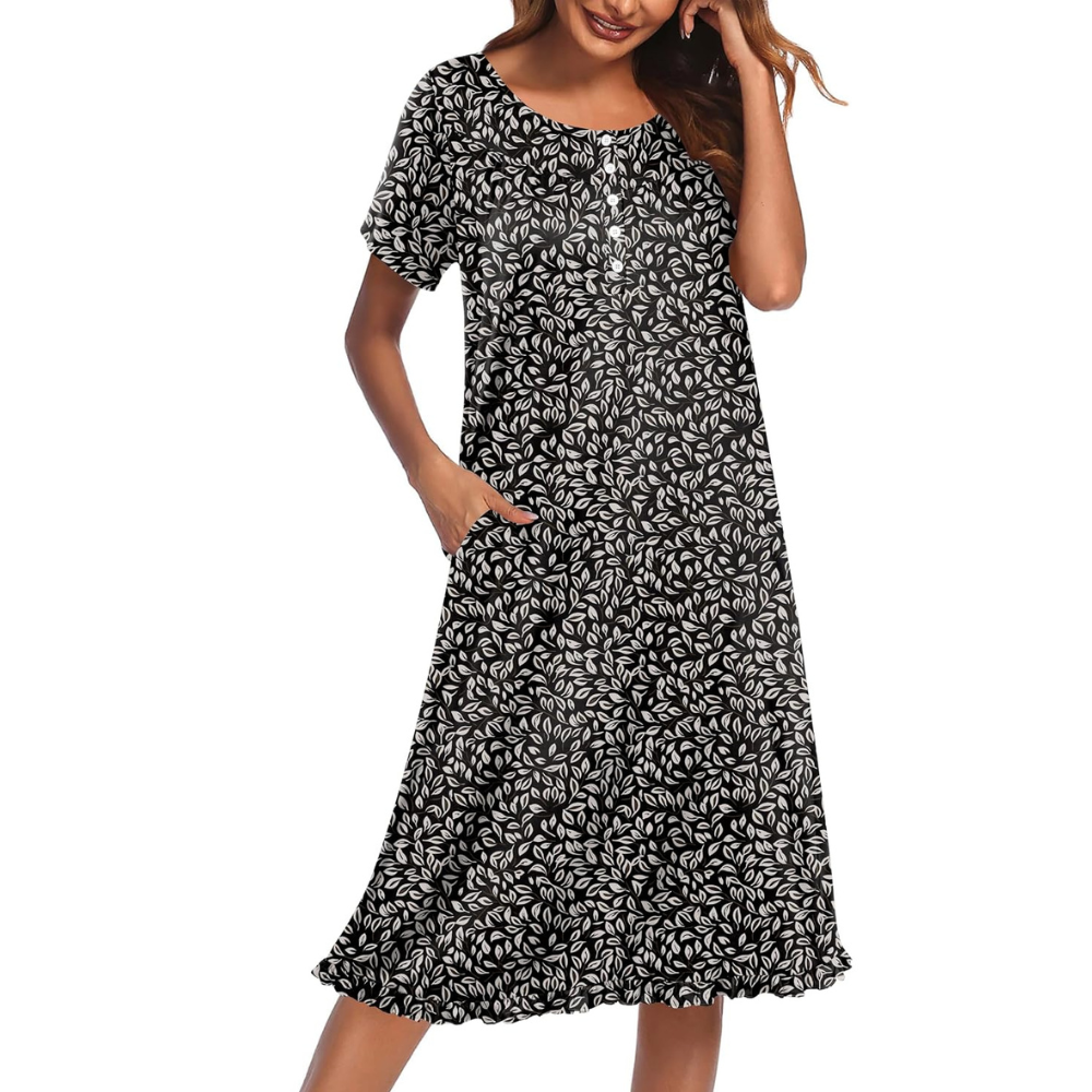 Short Sleeve Nightgown With Pockets For Women