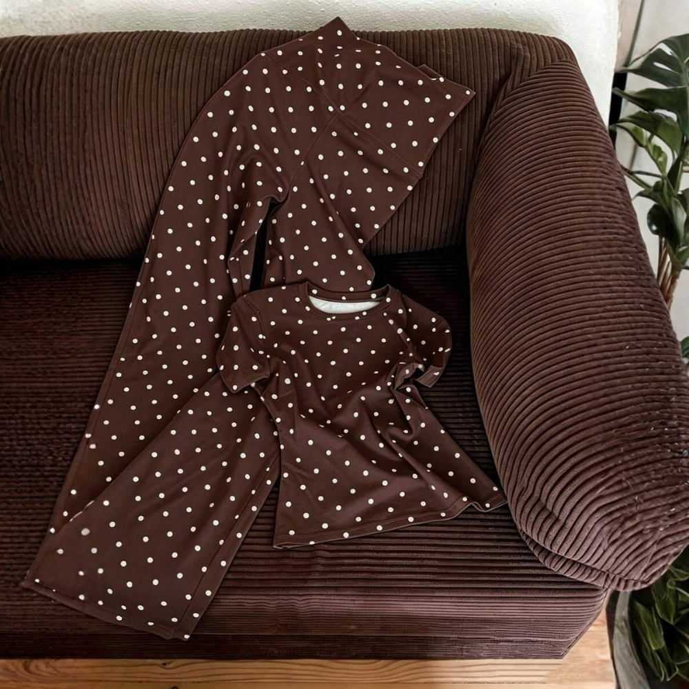 2 Pieces Polka Dot T Shirt And Pants Set For Women