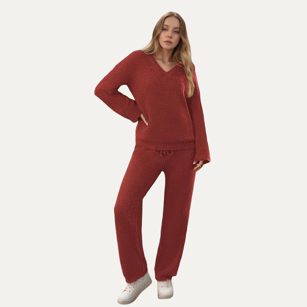 2 Pieces Fuzzy Fleece Pajama Set For Women