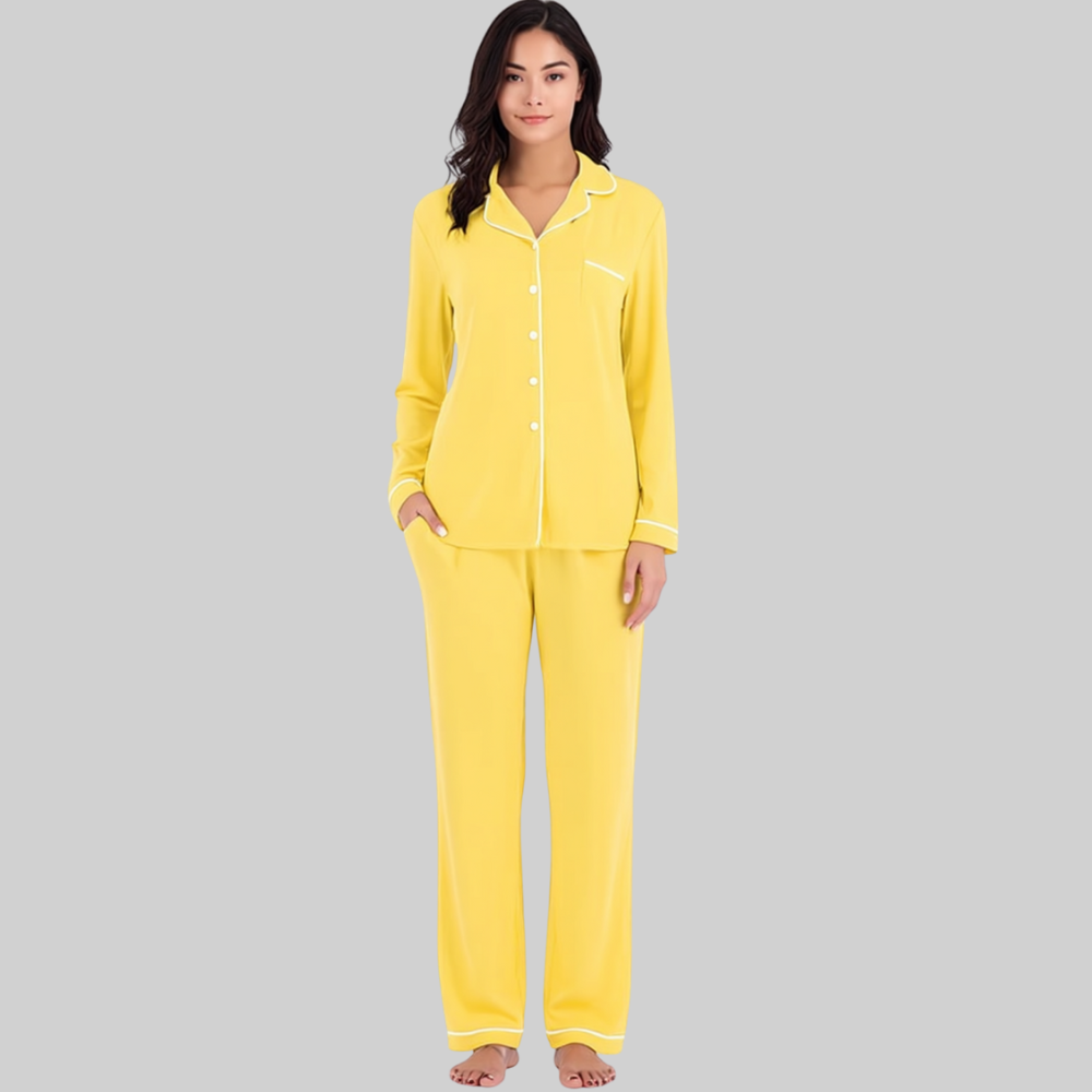 Women Pajama Set Long Sleeve Button Down Soft Sleepwear