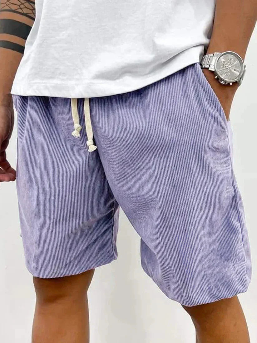 Casual Corduroy Shorts With Drawstring And Side Pockets