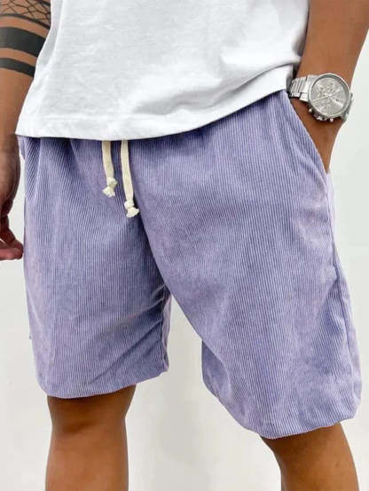 Casual Corduroy Shorts With Drawstring And Side Pockets