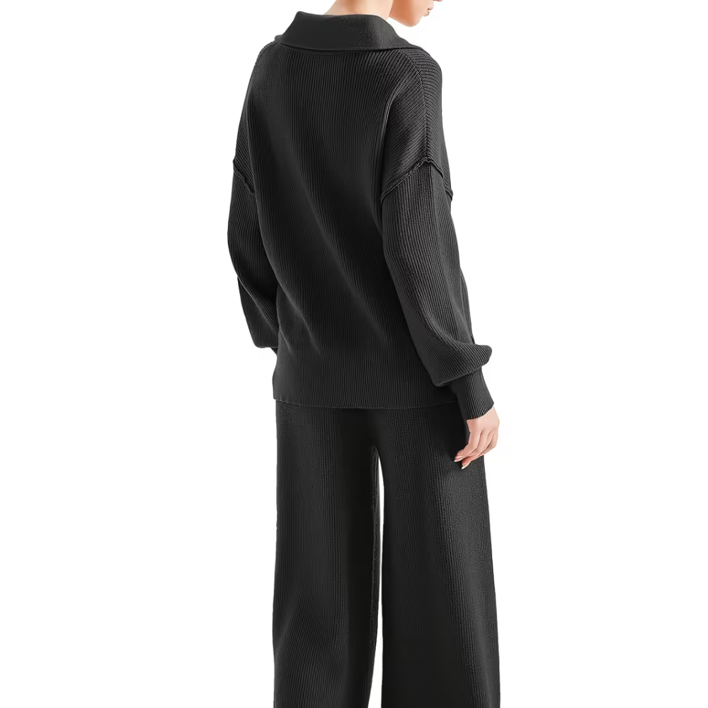 Zip Collar Knit Top Pant Set