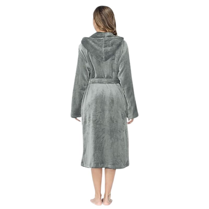 Womens Robes Plush Fleece Hooded Bathrobe Thick Nightgown With Pockets Fluffy Sleepwear