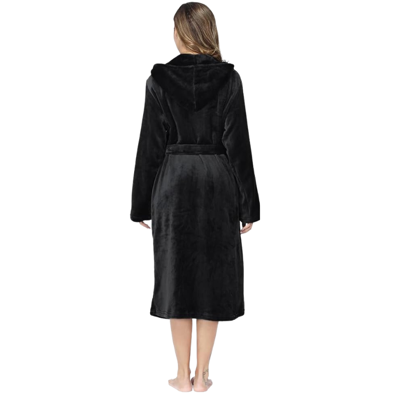 Womens Robes Plush Fleece Hooded Bathrobe Thick Nightgown With Pockets Fluffy Sleepwear
