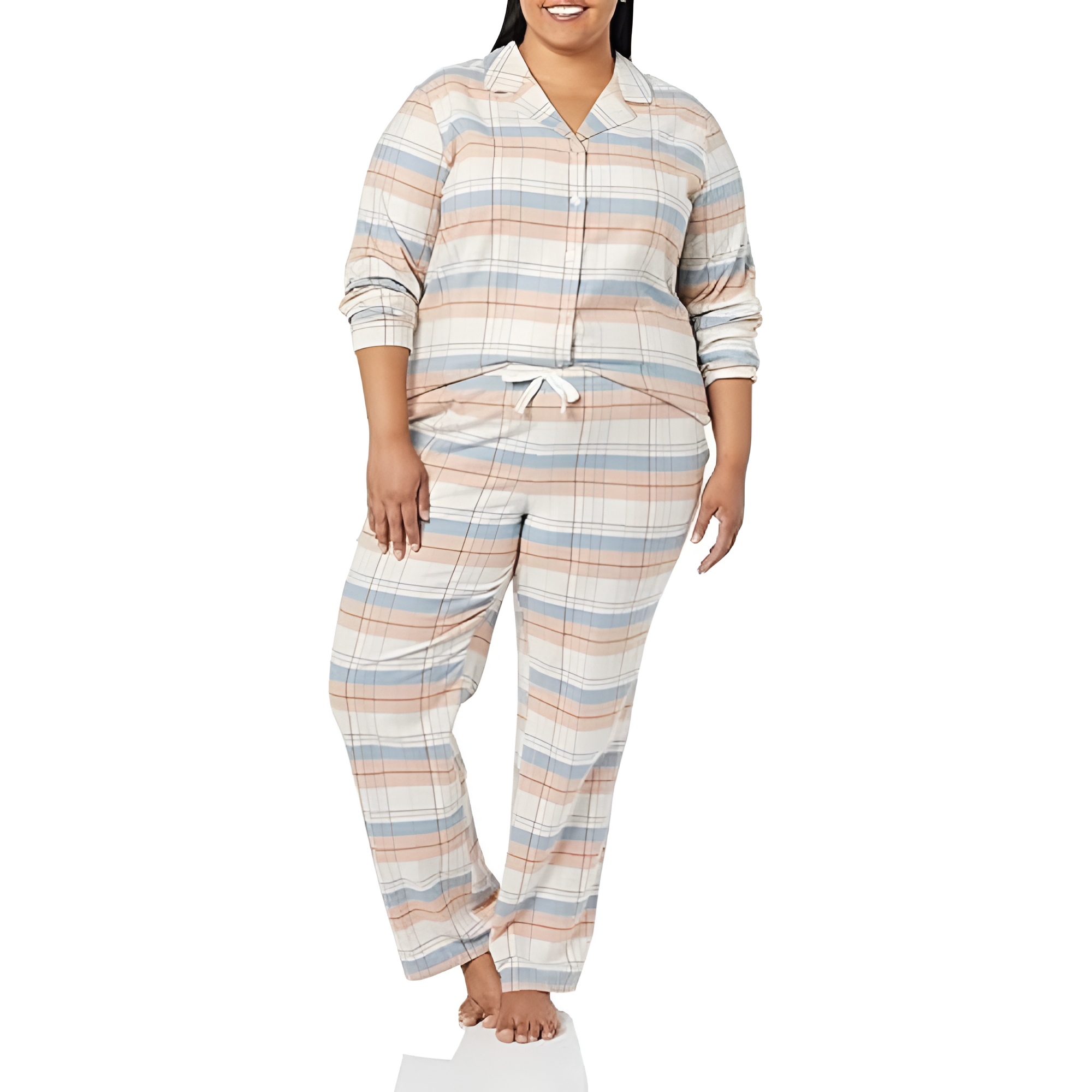 2 Piece Classic Flannel Button Down Pajama Set With Pants