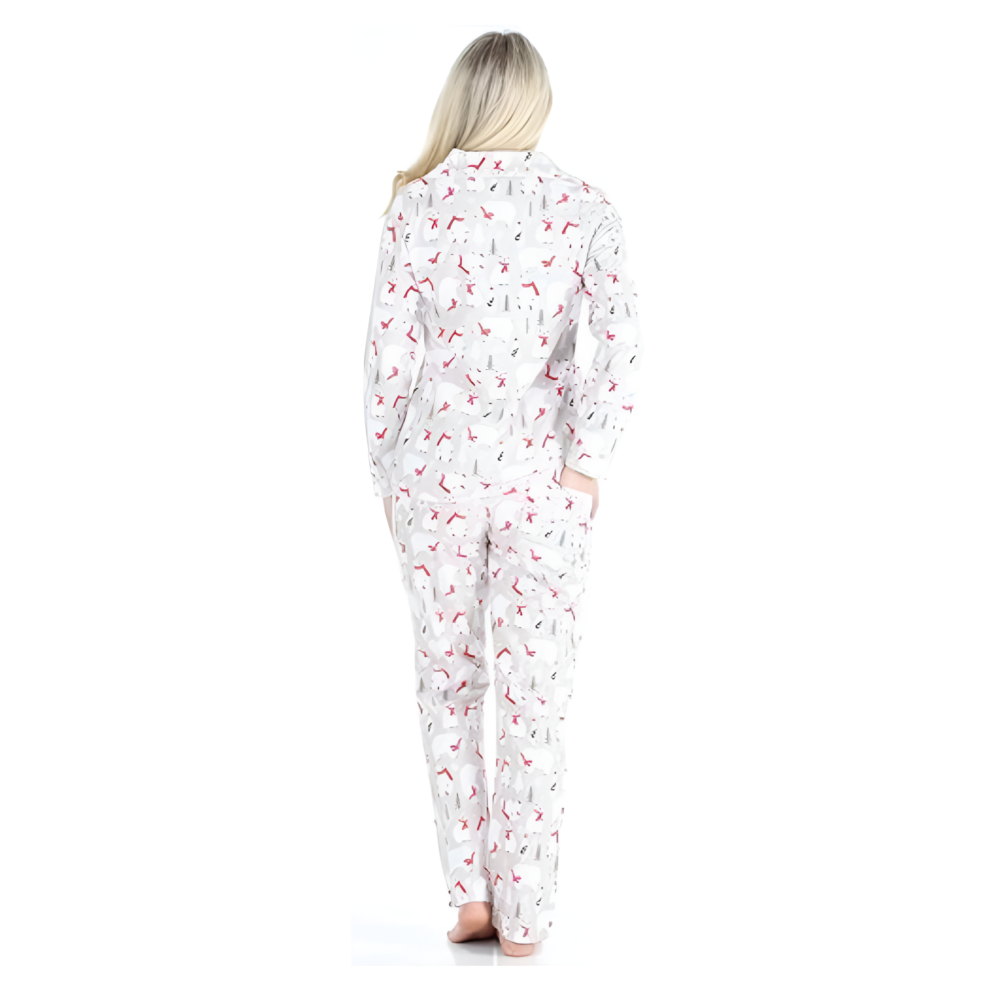 Flannel Button Down Long Sleeve Pajama Set For Women