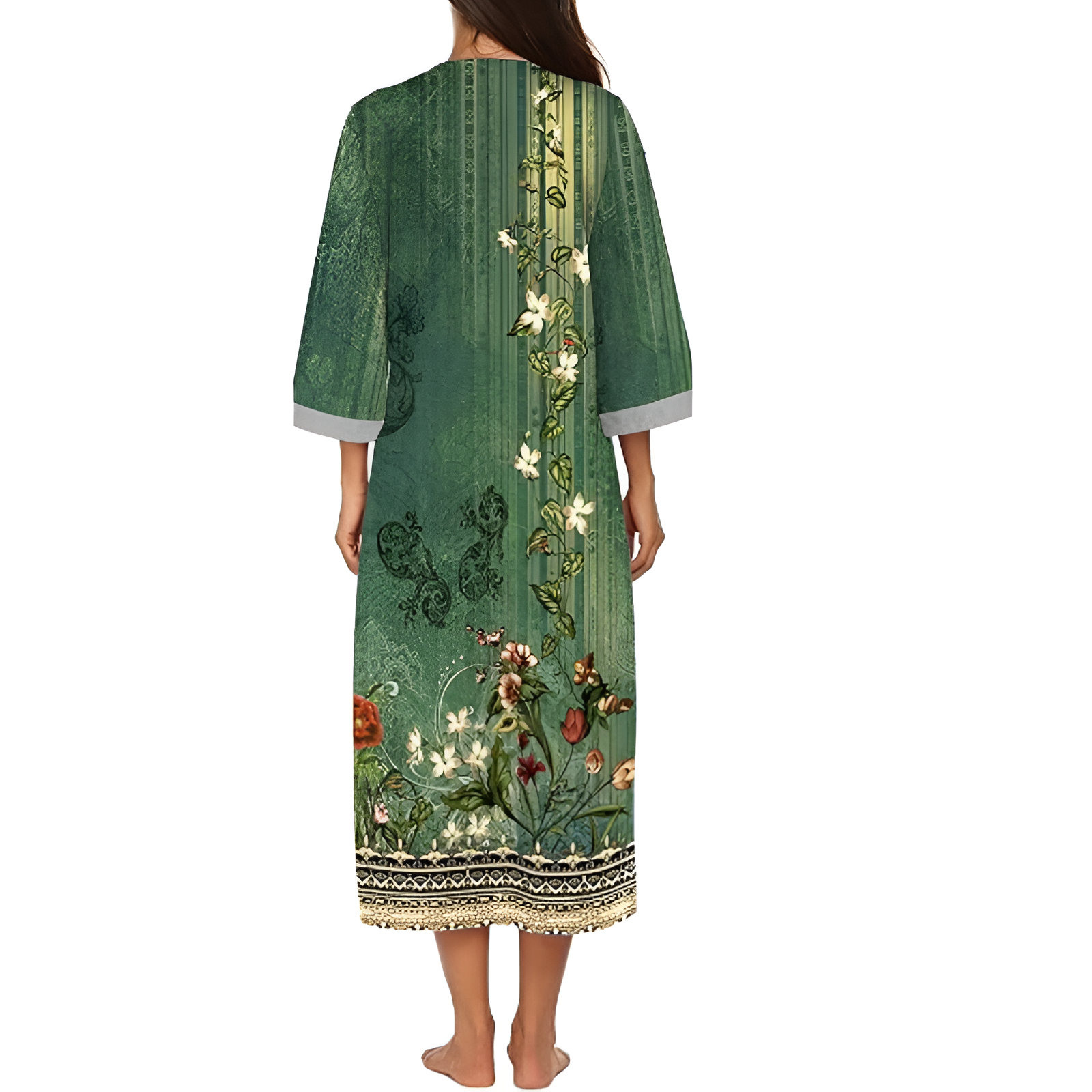 Women Zipper Robe Sleeves Loungewear Dress Full Length Sleepwear Pockets