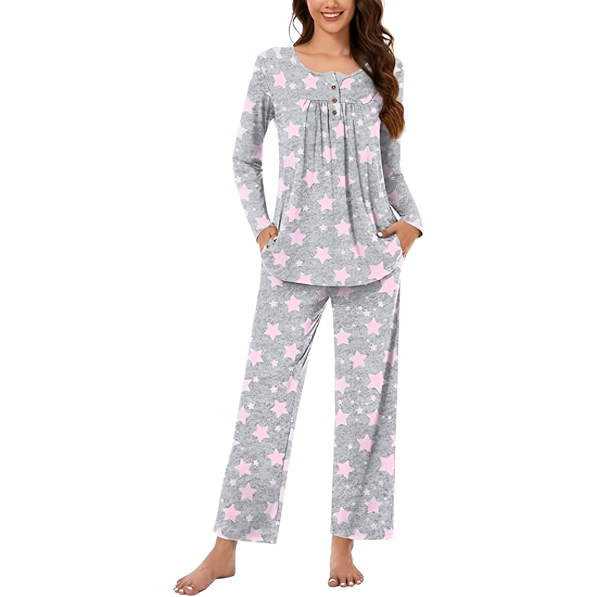 2 Piece Of Long Sleeve Top And Pants Lounge Pajama Set