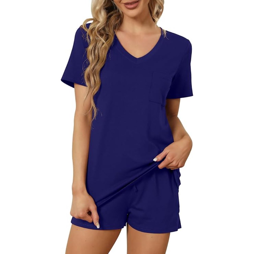 Casual Sort Sleeve Pajama Lounge Sets With Pockets For Women