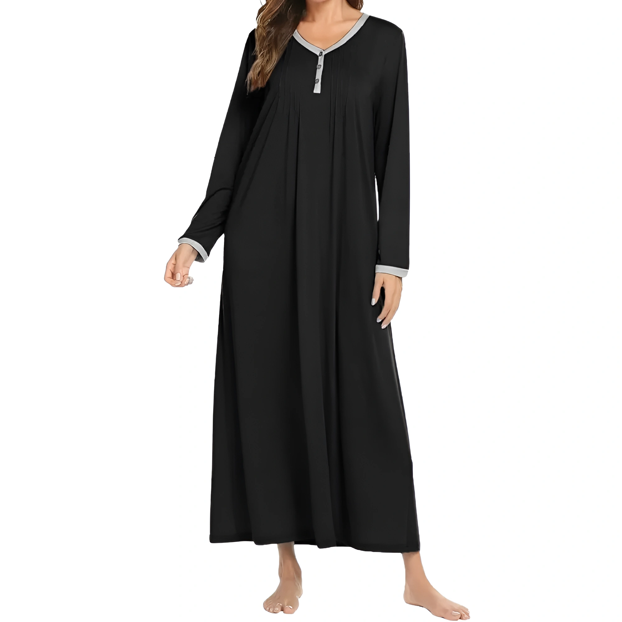 Henley Long Sleeve Nightgown Sleepwear For Women