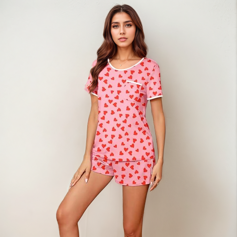 Womens Two Piece Short Sleeve Pajama Set With Shorts