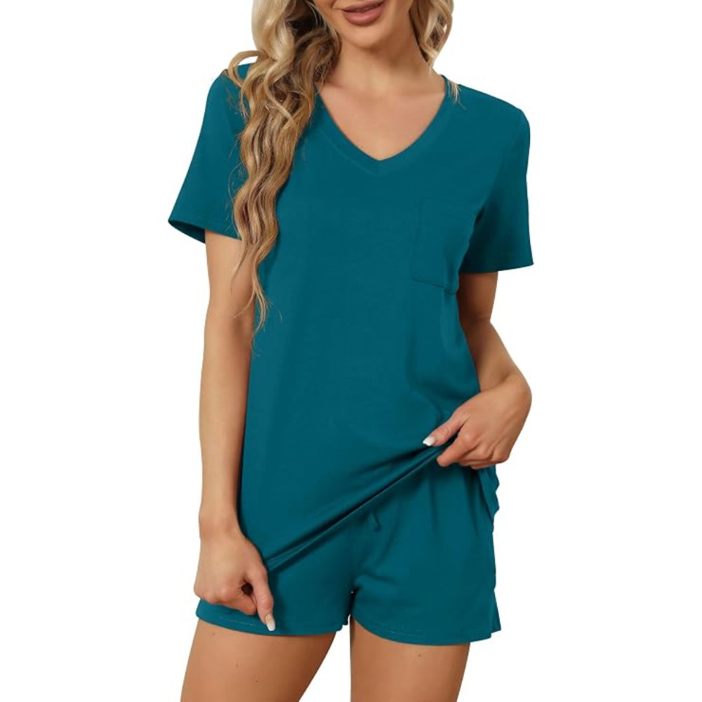 Casual Sort Sleeve Pajama Lounge Sets With Pockets For Women