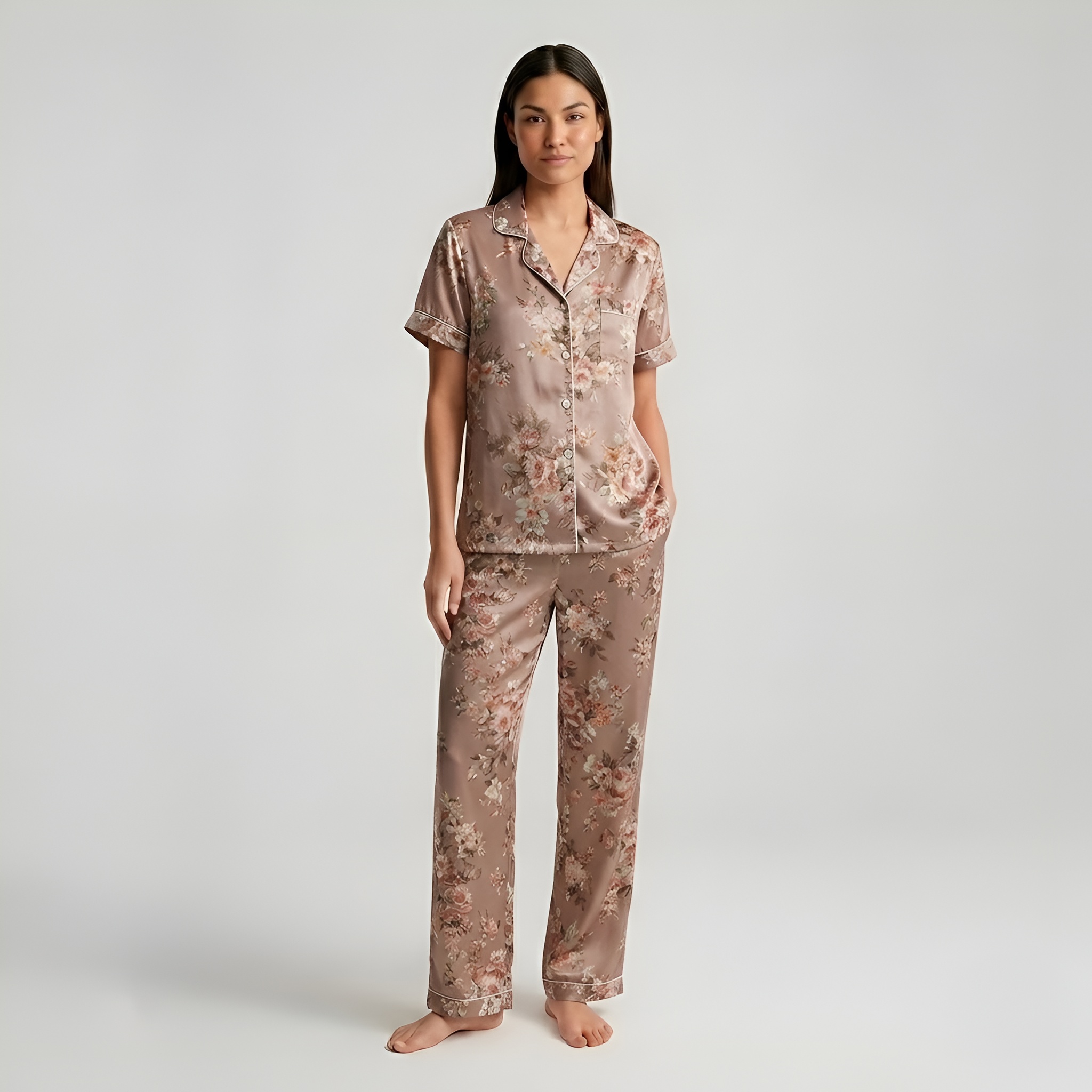 Short Sleeve Sleepwear Floral Matching Pajama Set for Women