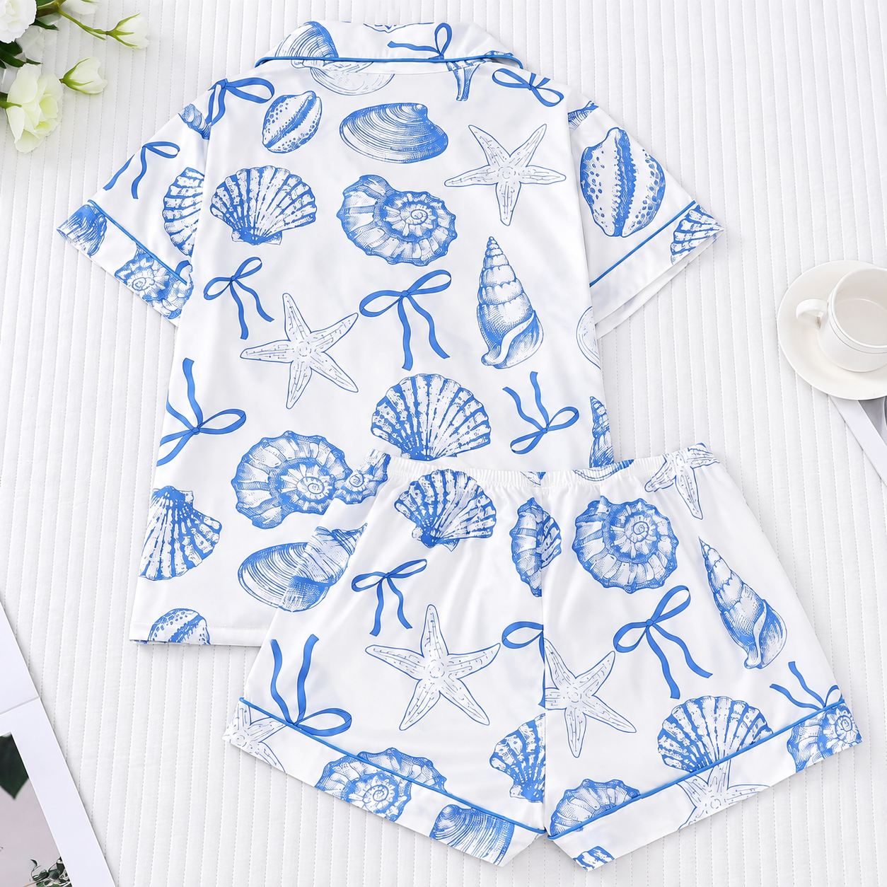 2 Pieces Short Sleeve Top And Shorts Pajamas For Women