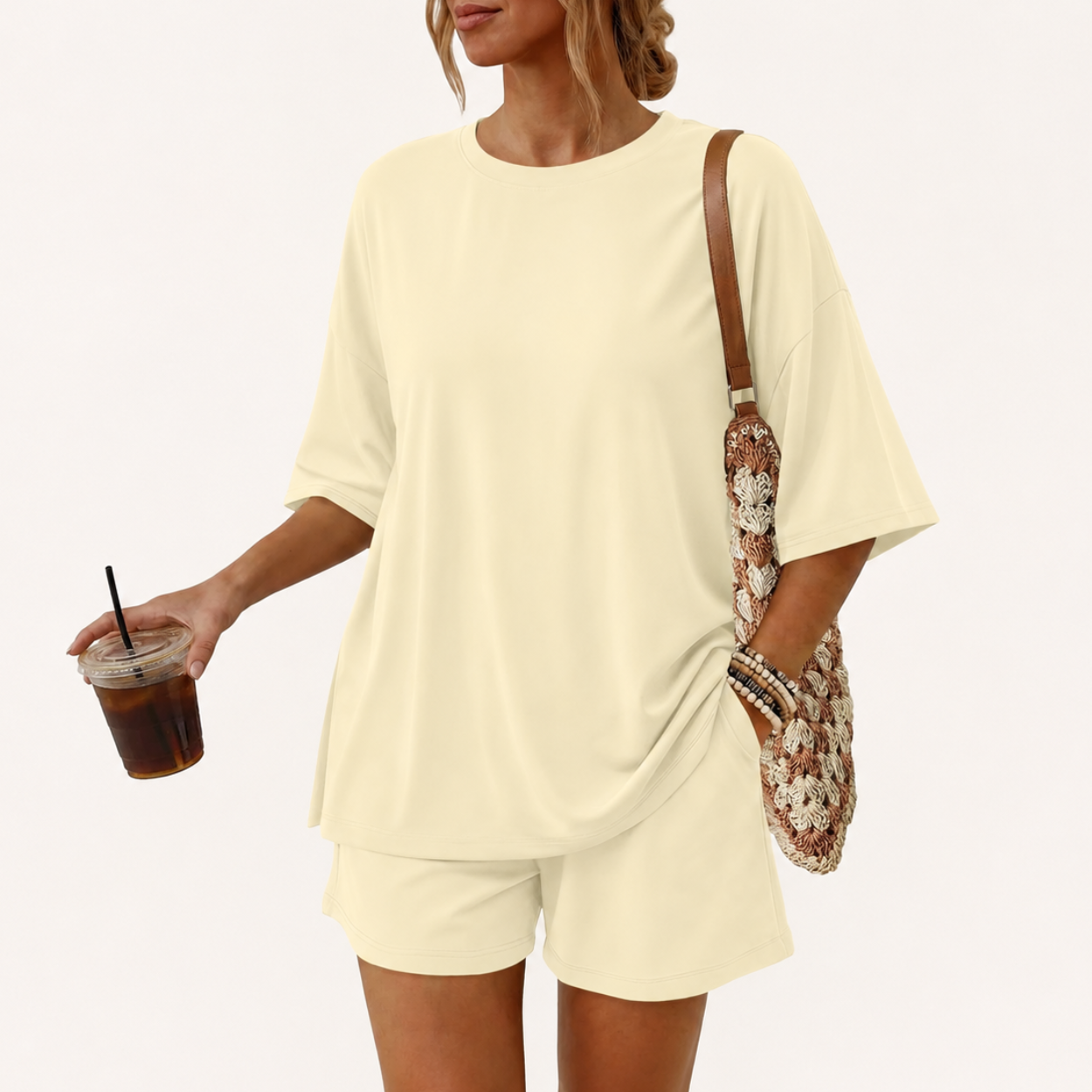 2 Piece Summer Set with Oversized Top And Loose Shorts