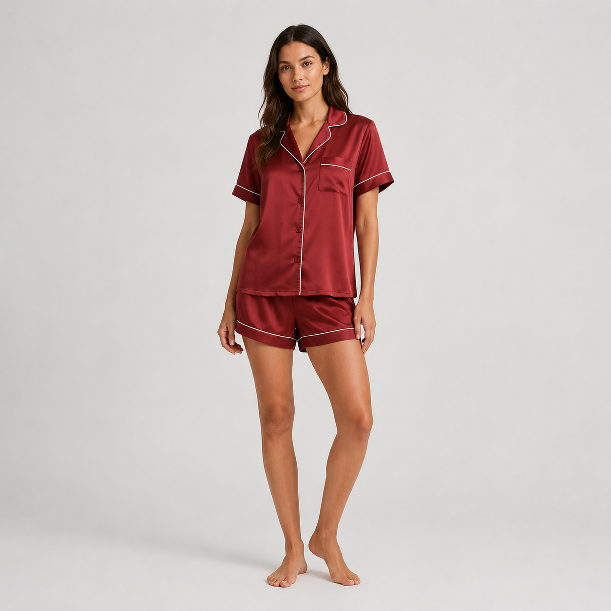 2 Piece Sleepwear Set With Pocket And Shorts For Women