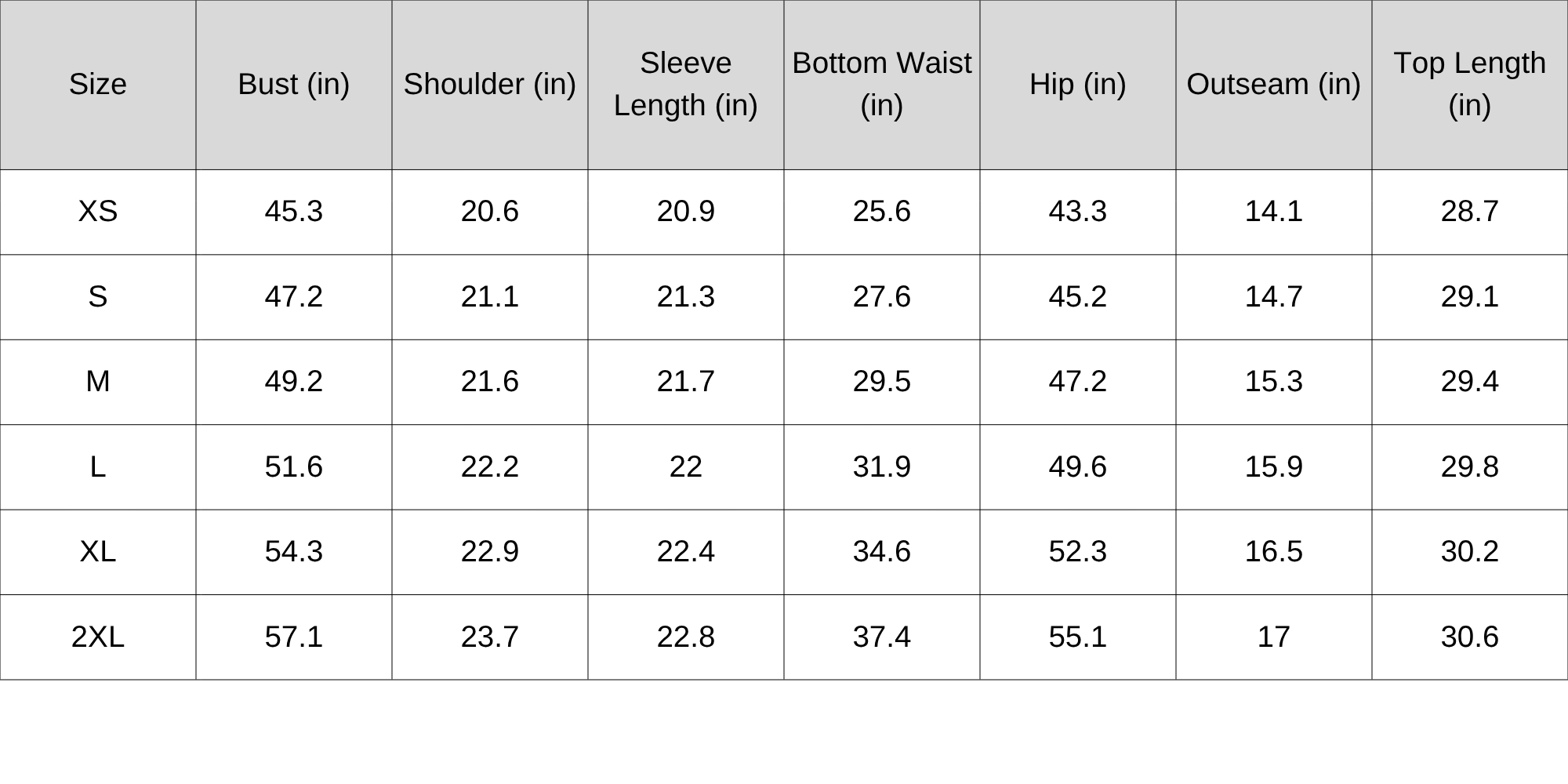 Size Chart