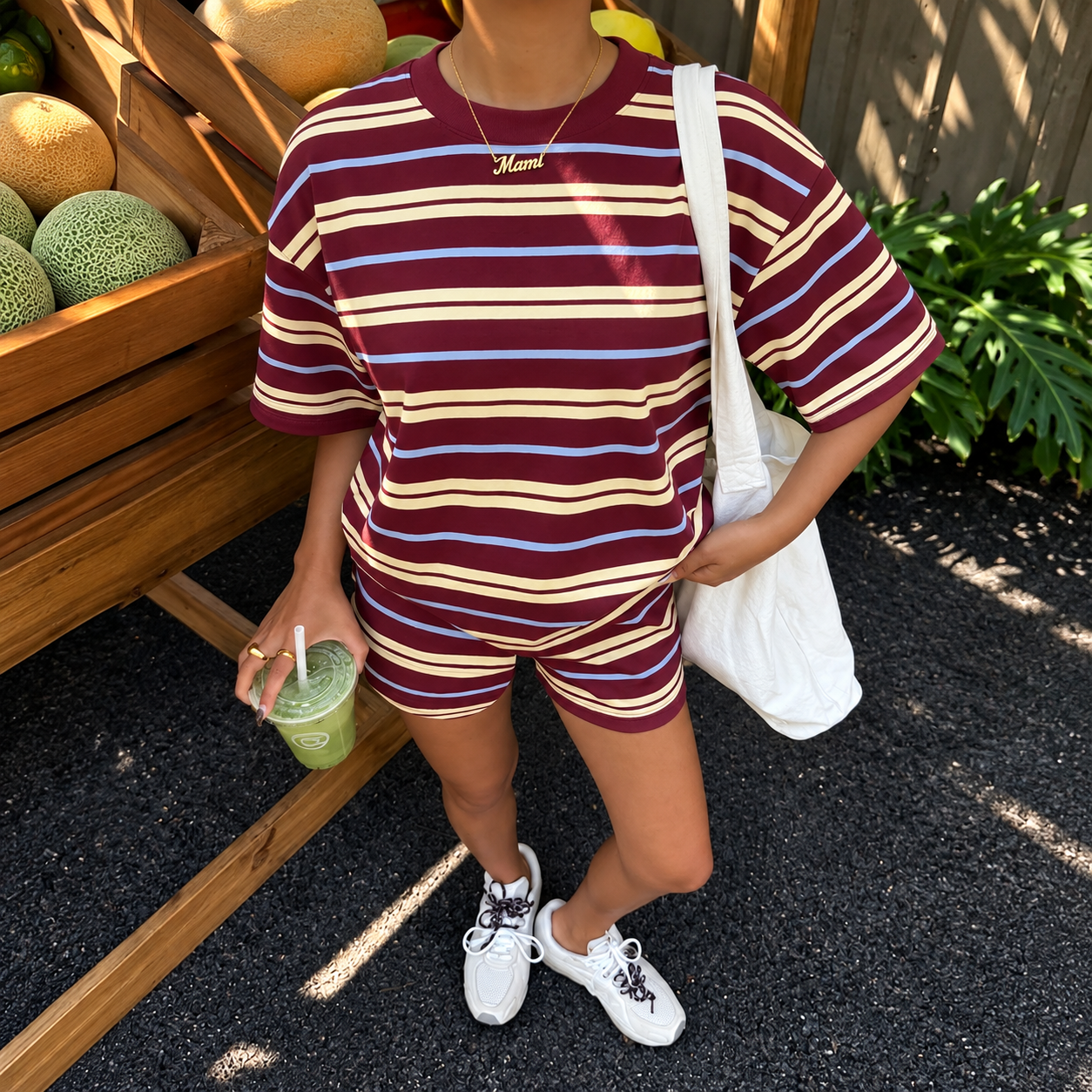 2 Pieces Striped Shorts And Graphic Tee Set For Women