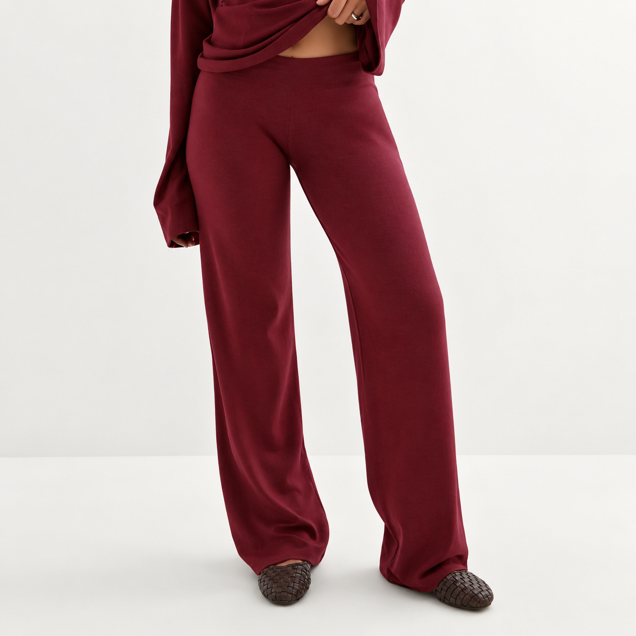 2 Pieces Flare Sleeve Top And Straight Length Pants For Women