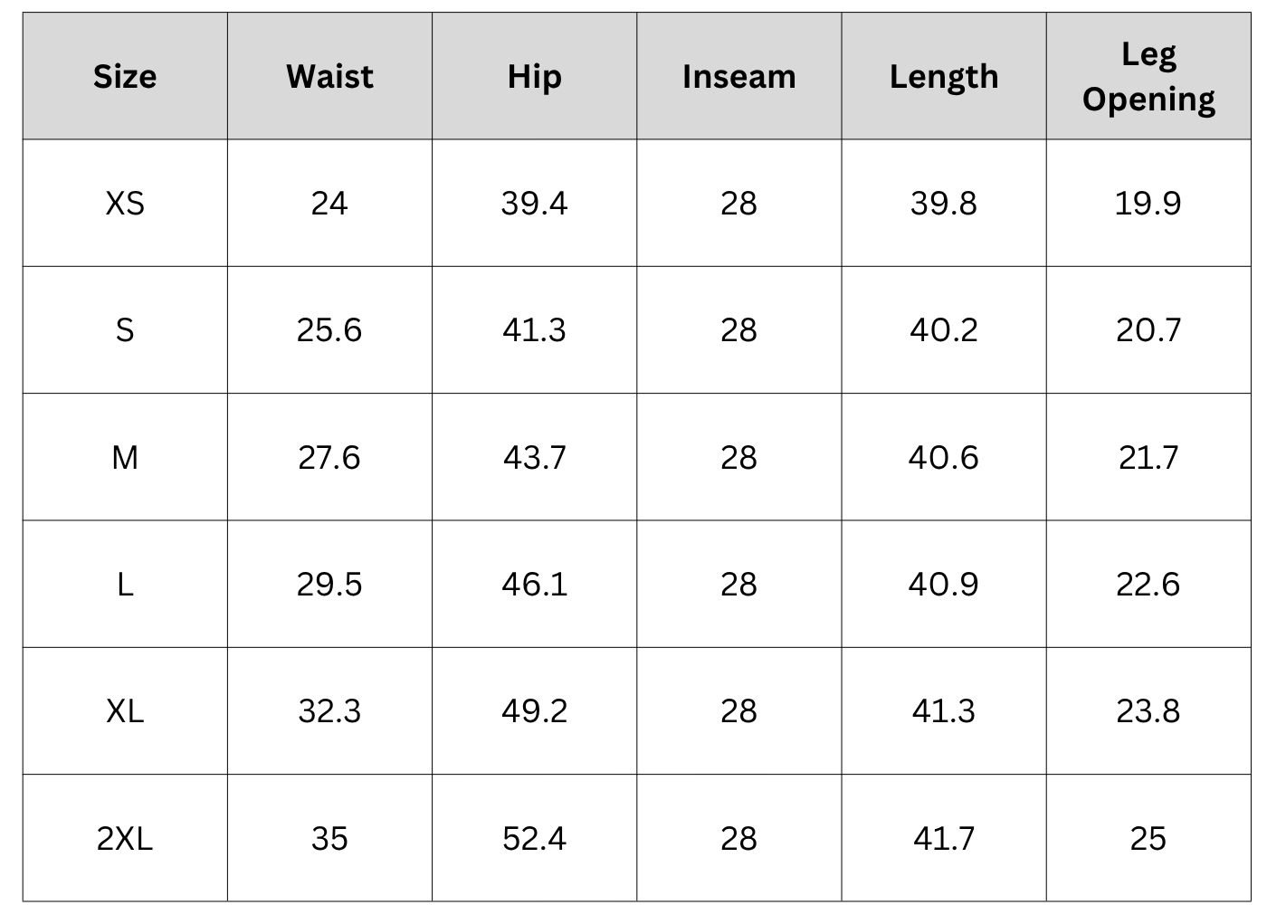 Size Chart