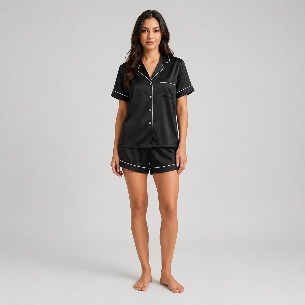 2 Piece Sleepwear Set With Pocket And Shorts For Women
