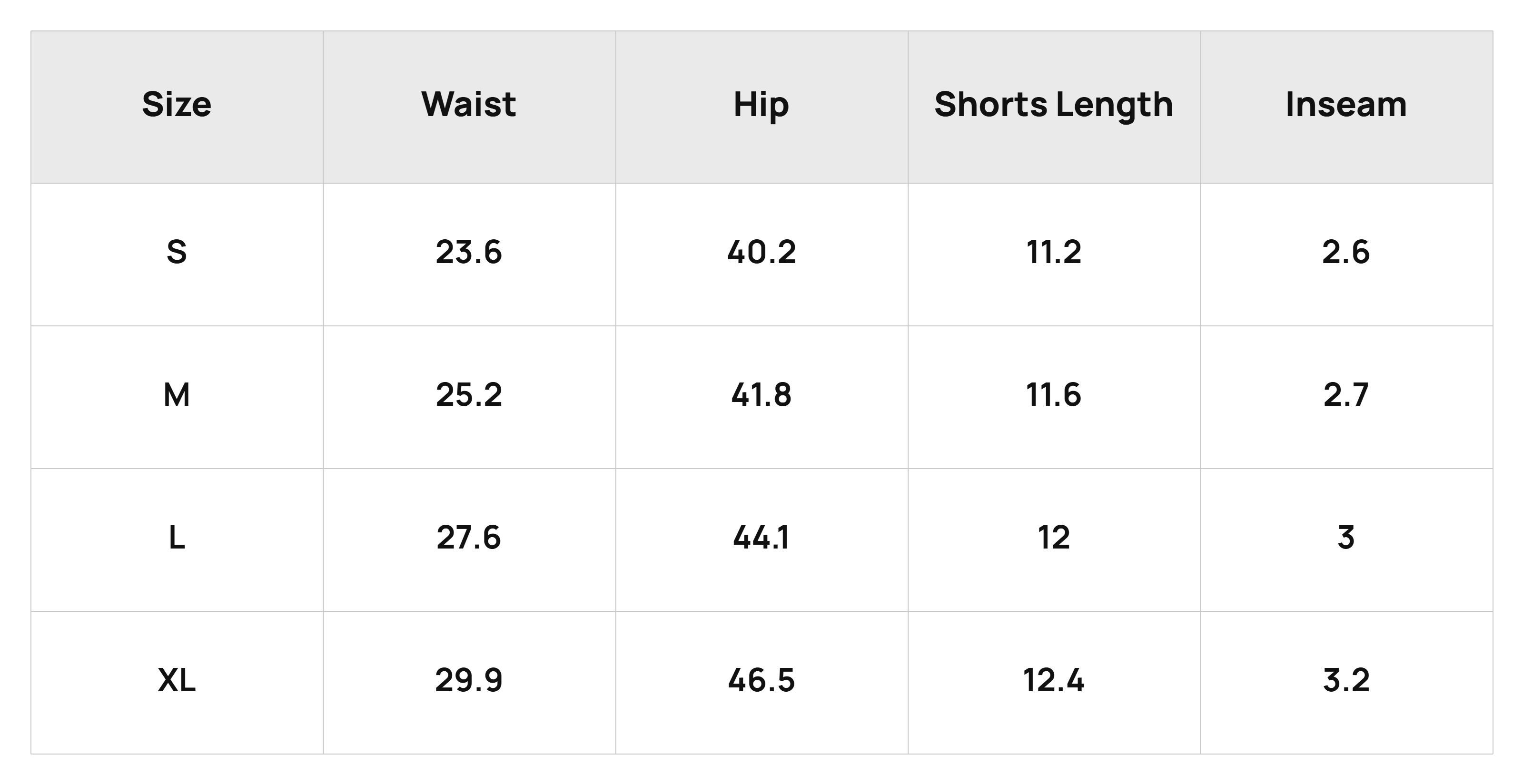 Size Chart Bottoms Product Size Chart