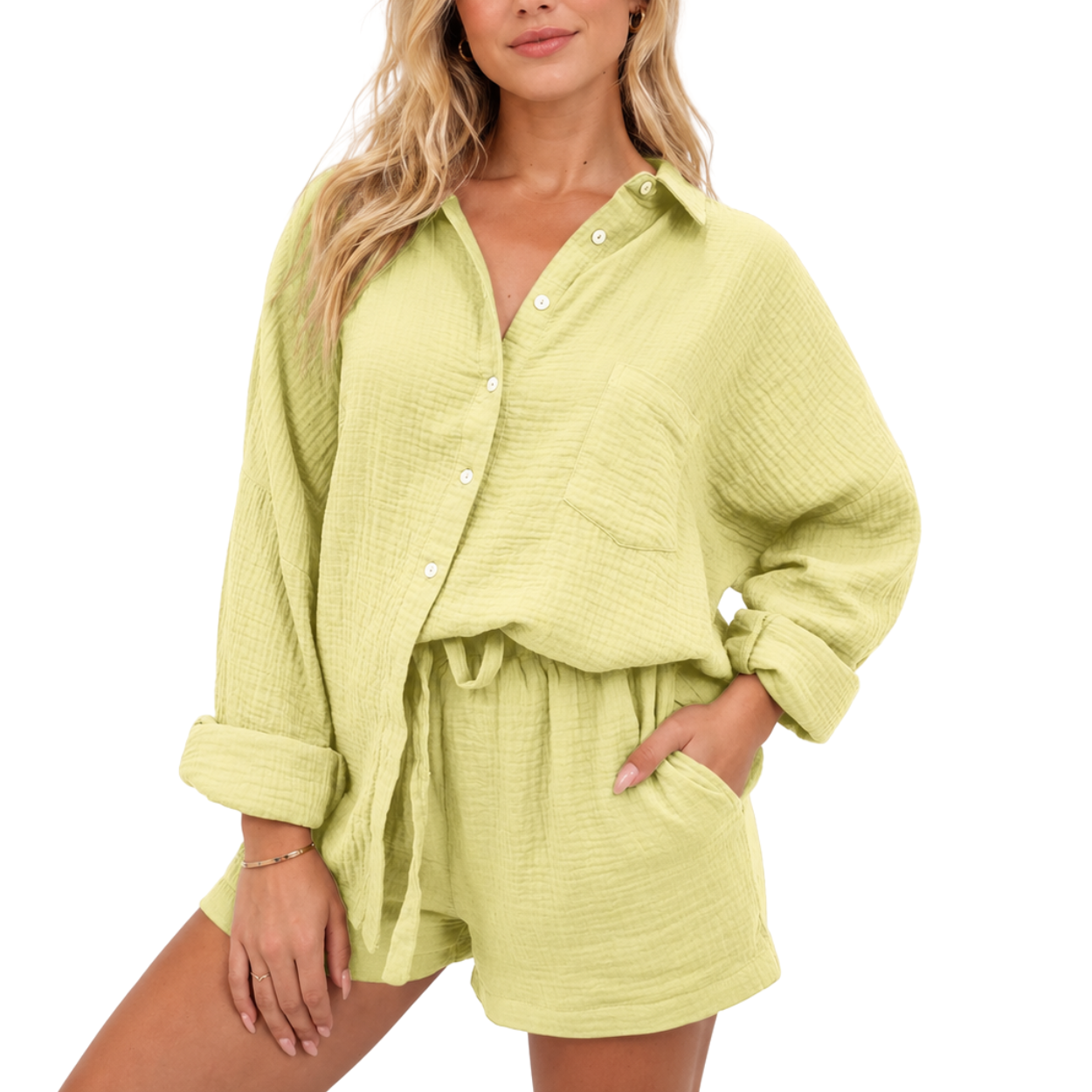2 Piece Matching Lounge Set With Oversized Shirt And Shorts For Women