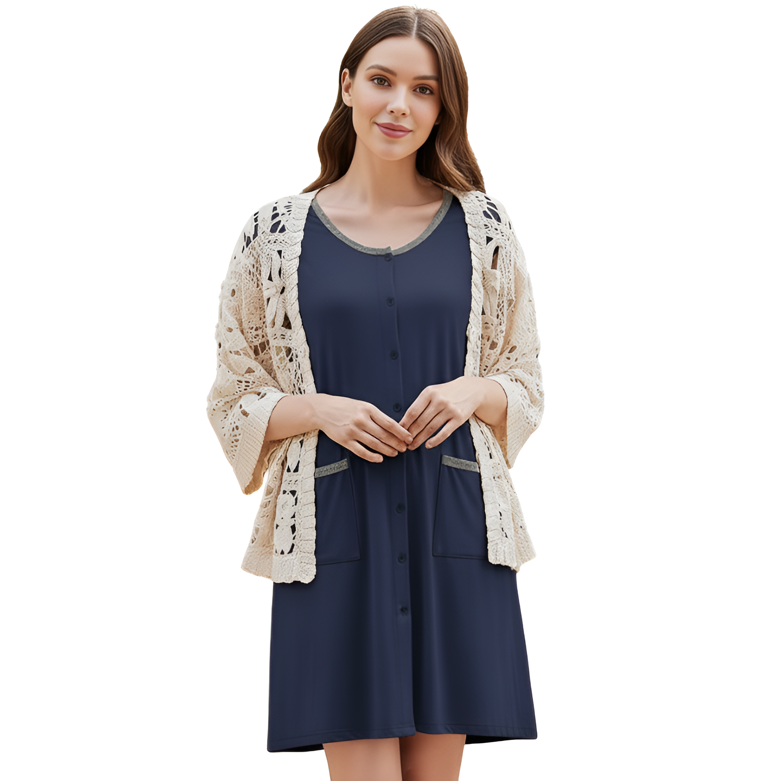Pack Of 2 Casual Button Down Nightgown With Short Sleeve Sleepwear For Women