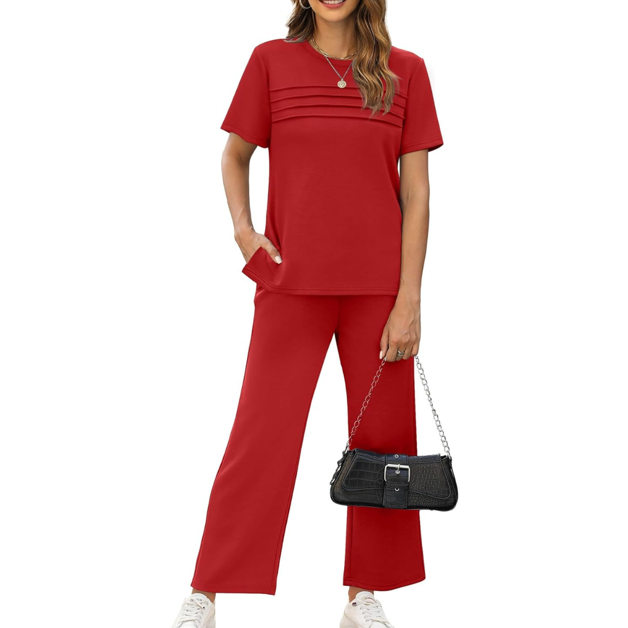 Two Piece Travel Set with Wide Length Pants For Women