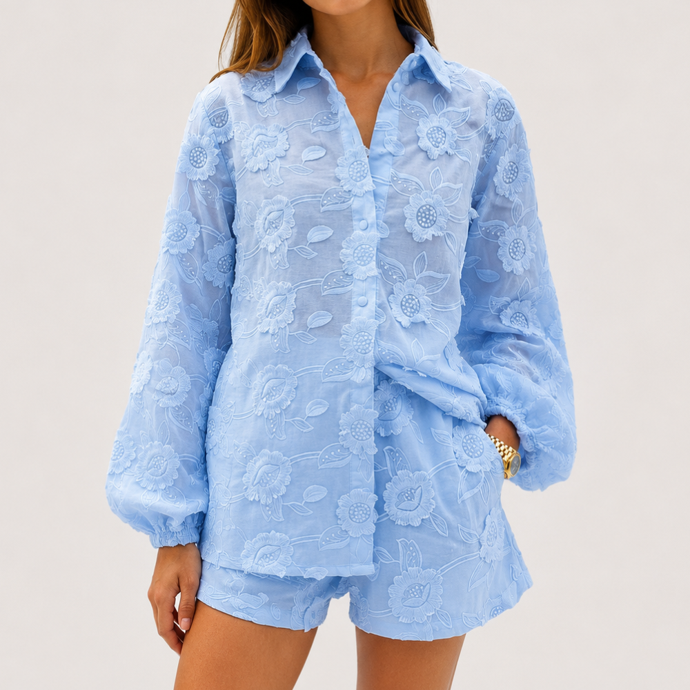 2 Piece Lace Jacket Top And Mini Shorts Set For Women