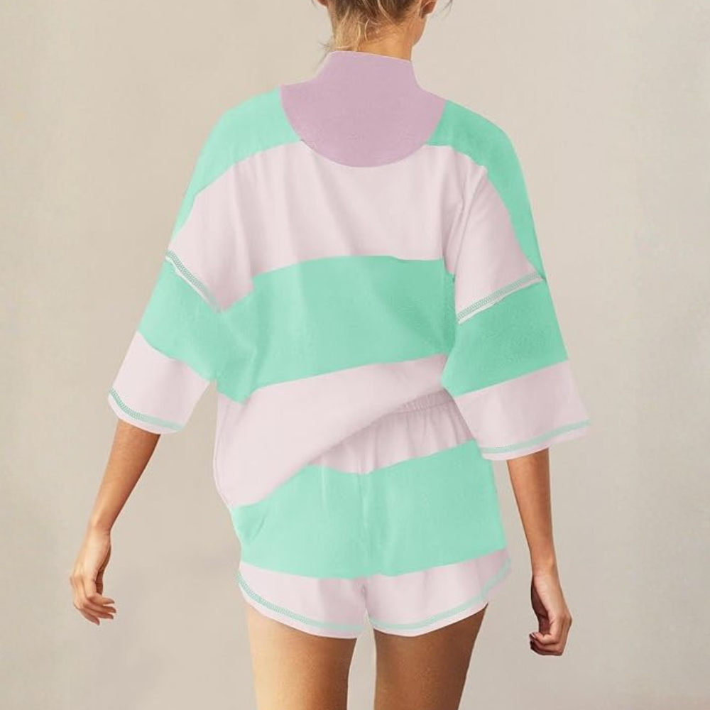 Two Piece Outfit Tracksuit Oversized Lounge Shorts With Pockets For Women