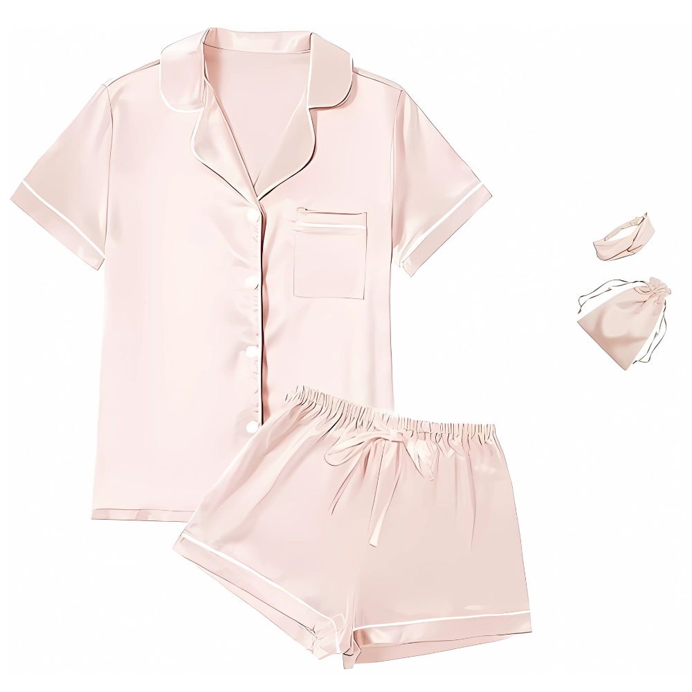 4Pcs Womens Satin Silky Short Sleeve Shirt Pajamas Set