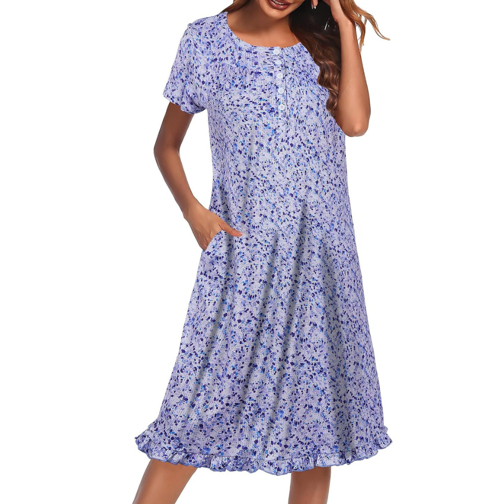Short Sleeve Nightgown With Pockets For Women